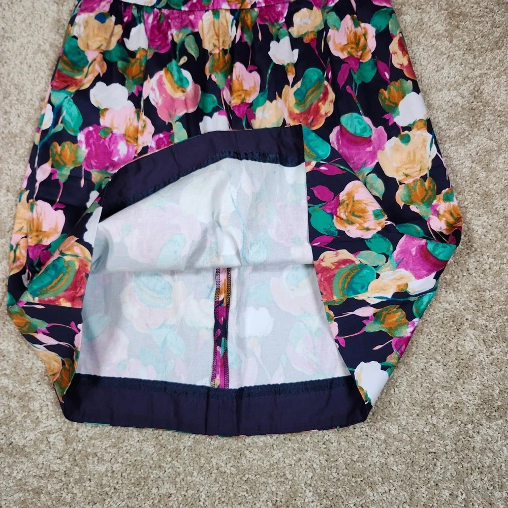 J.Crew Skirt Floral Pink Green Navy Cotton Stretch‎ A-Line 10